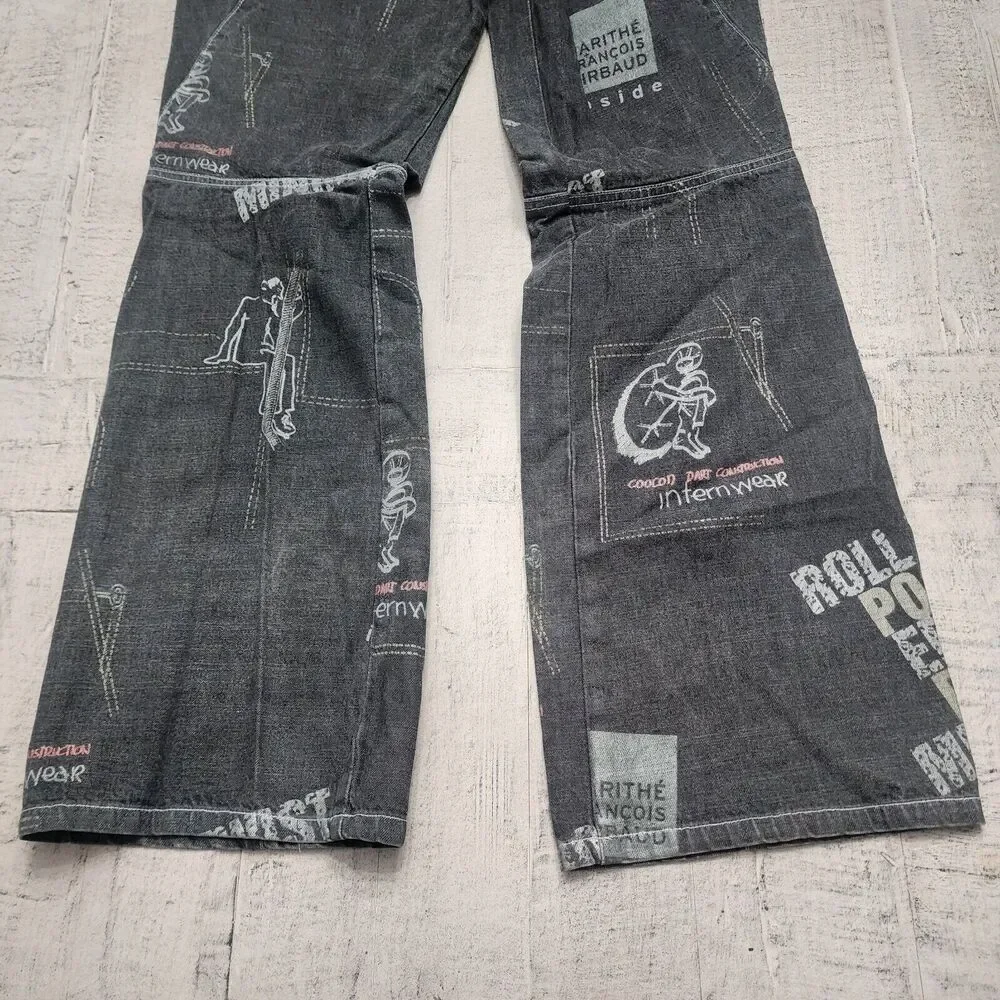 VINTAGE Marithe Francois Girbaud Jeans Men 29 Black All Over‎ Print 29x30 Flared